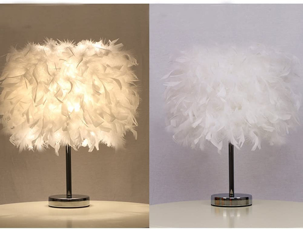 Feather Lamp,White beside Table Lamp for Bedroom,Children,Wedding,Birthday,Vintage Deco Desk Light Free Light Buld Include(A)