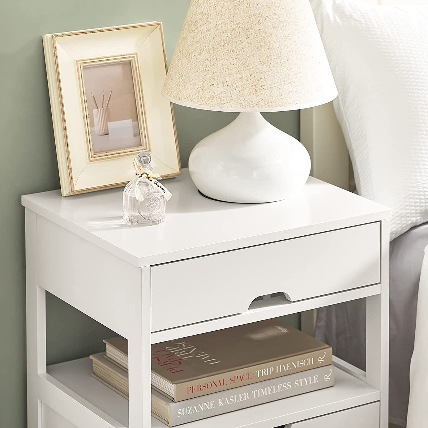FRG258-W, White Nightstand with 2 Drawers, Bedside Table, End Table, Side Table, Lamp Table
