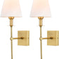 Wall Sconces Sets of 2, Brushed Brass Sconces Wall Lighting with Fabric Shade, Column Stand Bathroom Vanity Light Fixture for Hallway, Entryway, Passway Kitchen, Gold