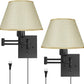 Plug in Wall Sconces Set of 2, Dimmable Swing Arm Wall Lamp with Fabric Shade Wall Light Fixtures Wall Mounted Lighting Reading Light Fixture for Bedside Bedroom Indoor Doorway