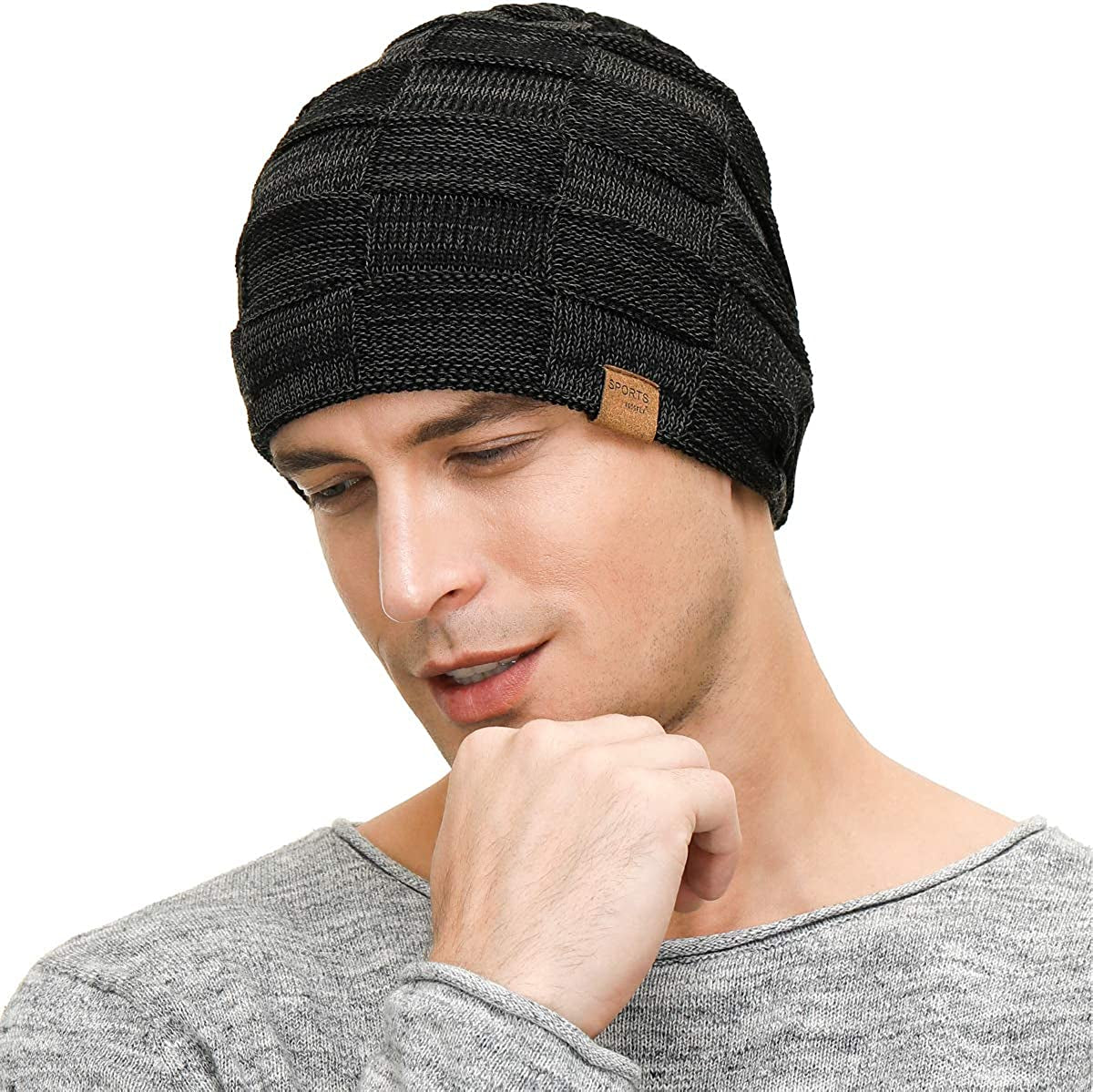 Slouchy Beanie for Men Winter Hats for Guys Cool Beanies Mens Lined Knit Warm Thick Skully Stocking Binie Hat