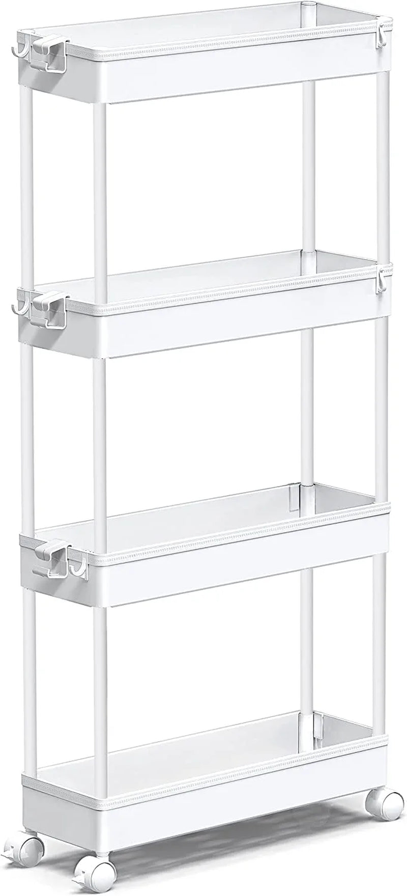 Slim Rolling Storage Cart 4 Tier Bathroom Organizer Mobile Shelving Unit Storage Rolling Utility Cart Tower Rack for Kitchen Bathroom Laundry Narrow Places, White
