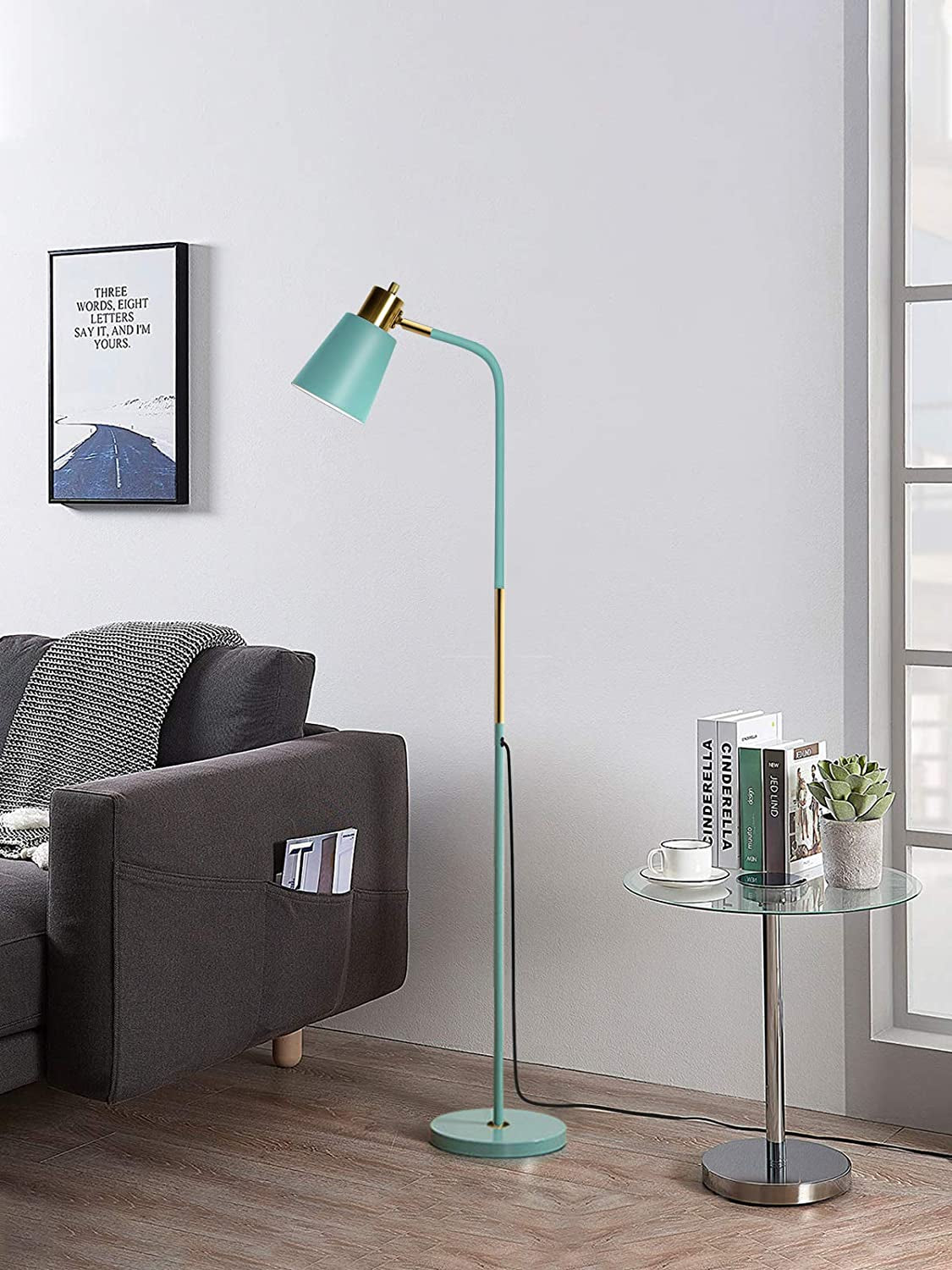 Floor Lamp, Industrial Floor Lamps for Living Rooms & Bedrooms - Rustic Farmhouse Reading Lamp - Standing, Adjustable Metal Heads Indoor Task Lighting for Living Room Bedroom Office Home Décor (Green)