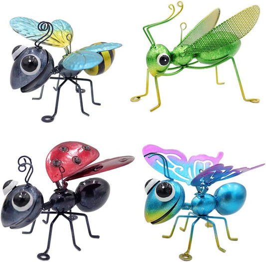 Set of 4 Metal Insect Yard Decor Wall Art Decor 3D Sculpture Wall Decor Hanging Insect Hanging Home Decoration Perfect Indoor or Outdoor Decorations for Home Garden Bedroom