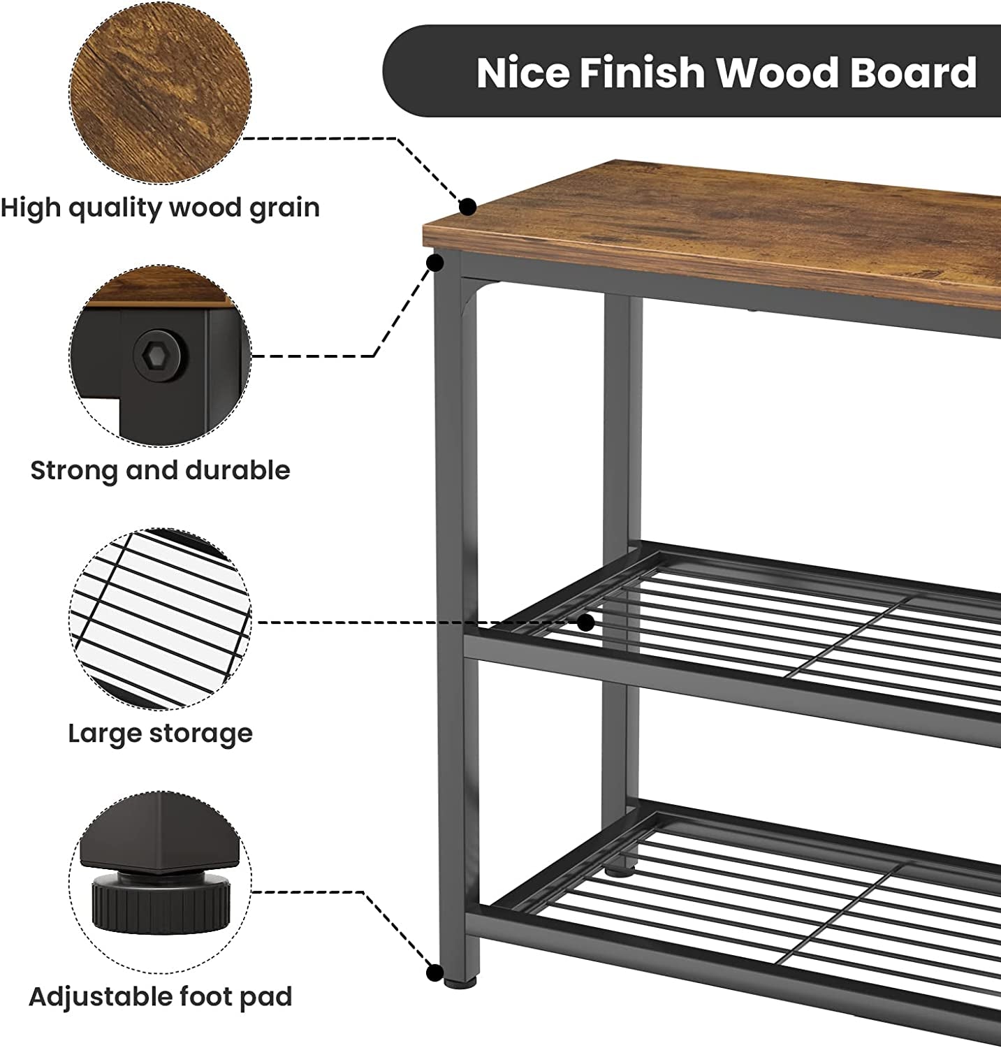 Small Console Table, Sofa Table with Double Mesh Shelves, Industrial Entryway Table for Entryway, Hallway, Foyer, Front Hall, Sofa Couch, Living Room, Bar, Kitchen, 32 Inch, Rustic