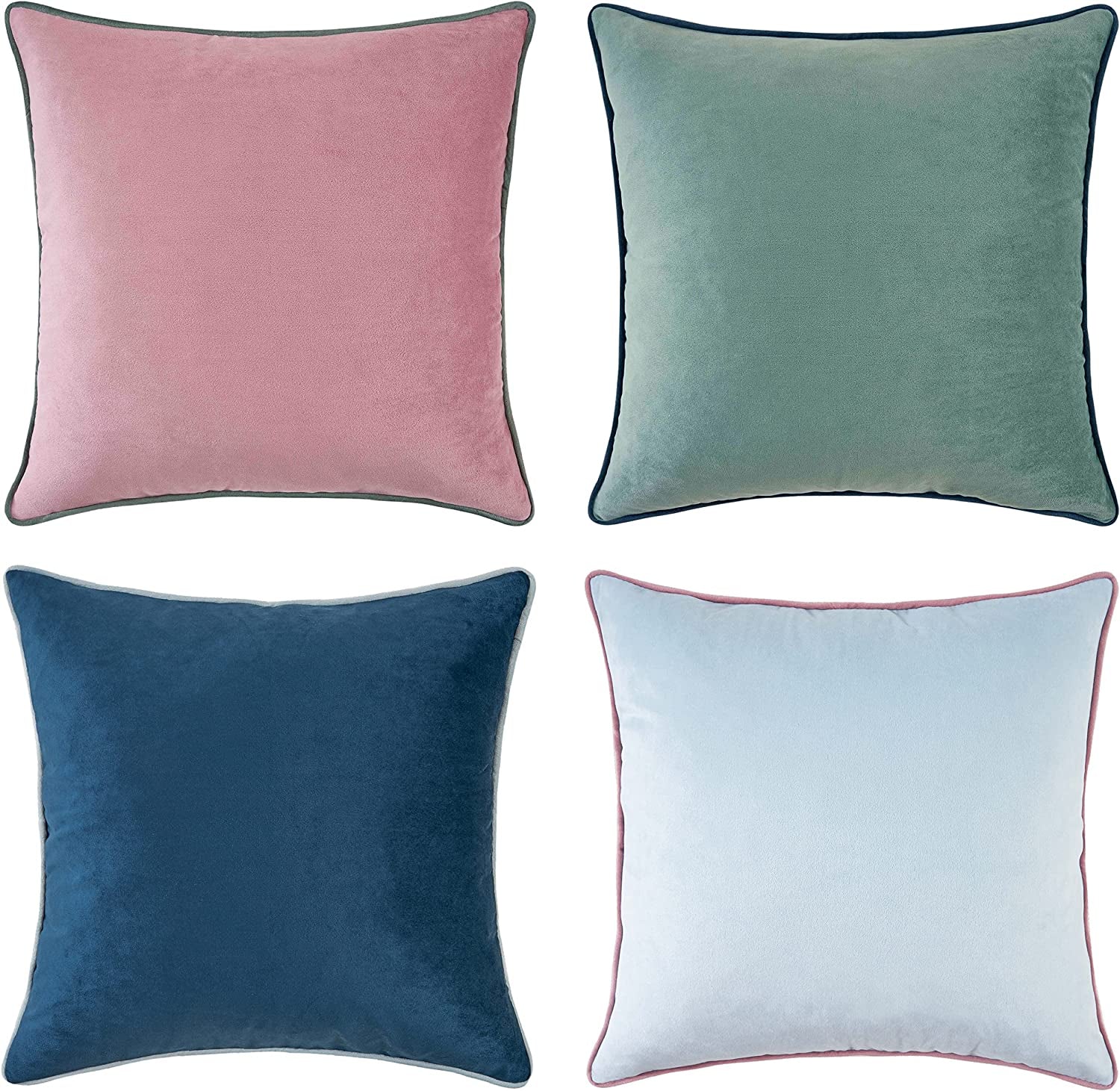 Decorative Throw Pillow Covers Cushion Cases, Set of 4 Soft Velvet Modern Double-Sided Designs, Mix and Match for Home Decor, Pillow Inserts Not Included (18X18 Inch, Pink/Blue)