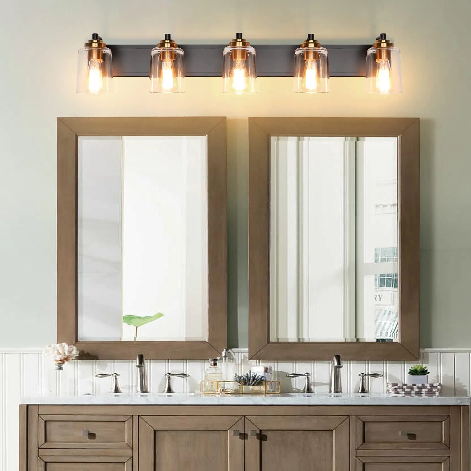 5 Lights Vintage Wall Lighting over Mirror Bathroom Vanity Light Fixtures Thick Globes 8580 Lights