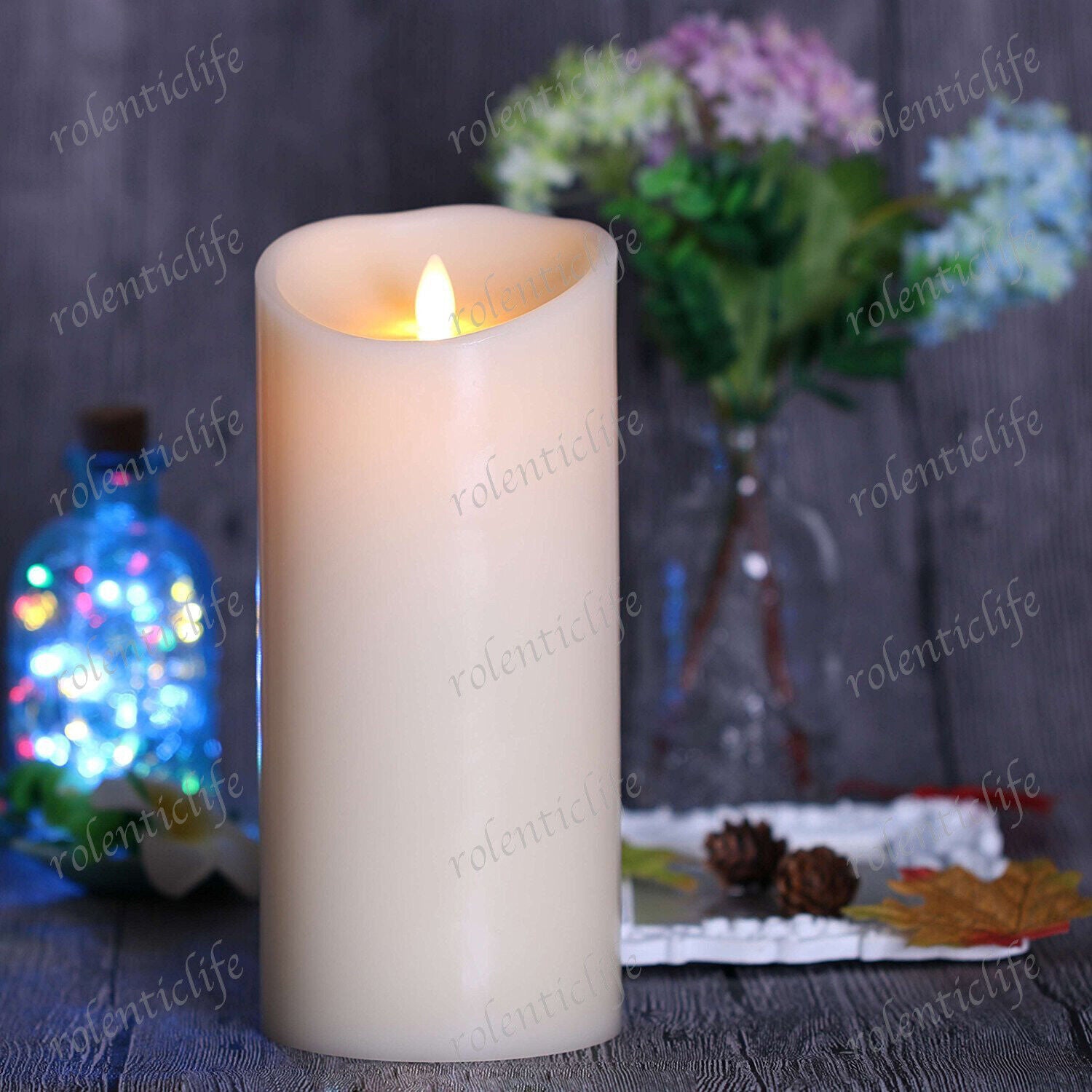 Luminara Flameless Scented Wax Candle Pillar Moving Wick Ivory 5" 7" 9" Set of 3