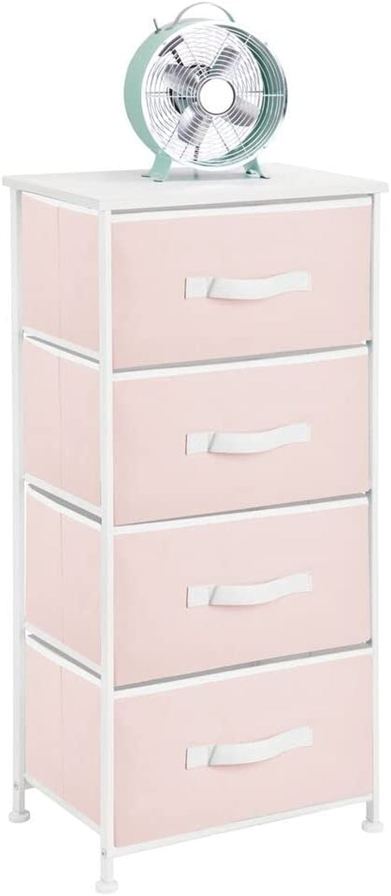 Mdesign Storage Dresser Furniture Unit - Tall Baby and Kid Standing Organizer Tower for Bedroom, Nursery, Playroom, and Closet - 4 Drawer Removable Fabric Bins - Pink/White