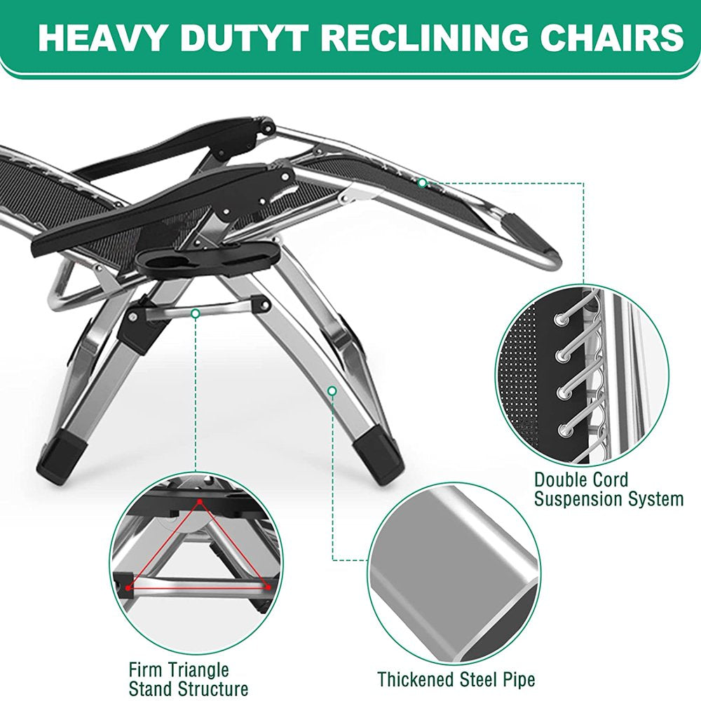Zero Gravity Chair, Lawn Recliner, Reclining Patio Lounger Chair, Folding Portable Chaise, with Soft Cushion, Cup Holder, Adjustable Headrest