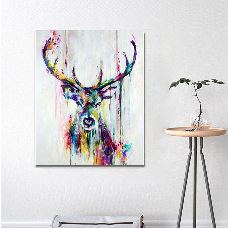 Rainbow Color Deer Animal Oil Painting Canvas Wall Art Living Room Home Décor