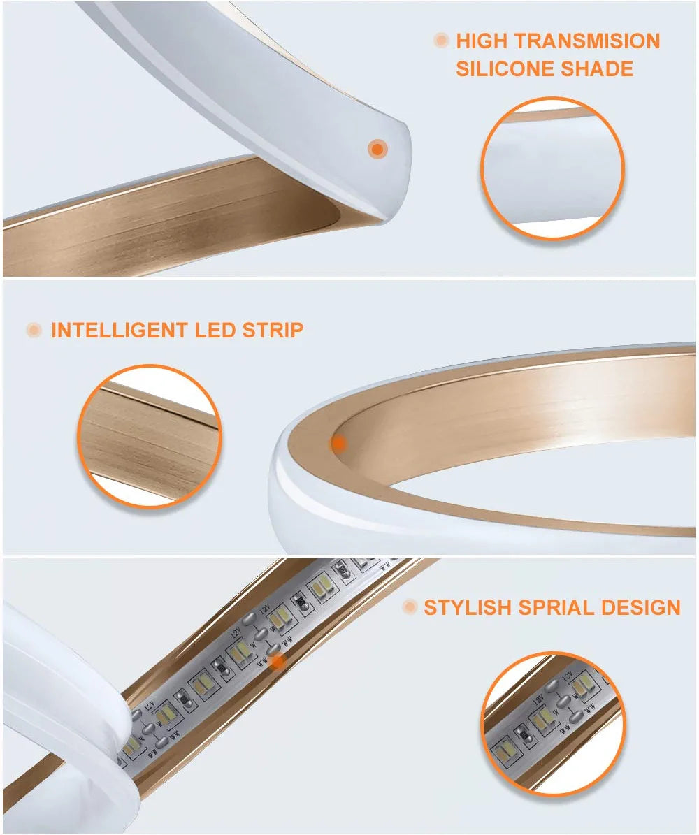Spiral LED Table Lamp, Modern 3 Colors Dimmable Desk Lamp with Minimalist Lighting Design & Touch Controller, Creative Stylish Smart Lamp for Bedroom, Office, Home (Gold)