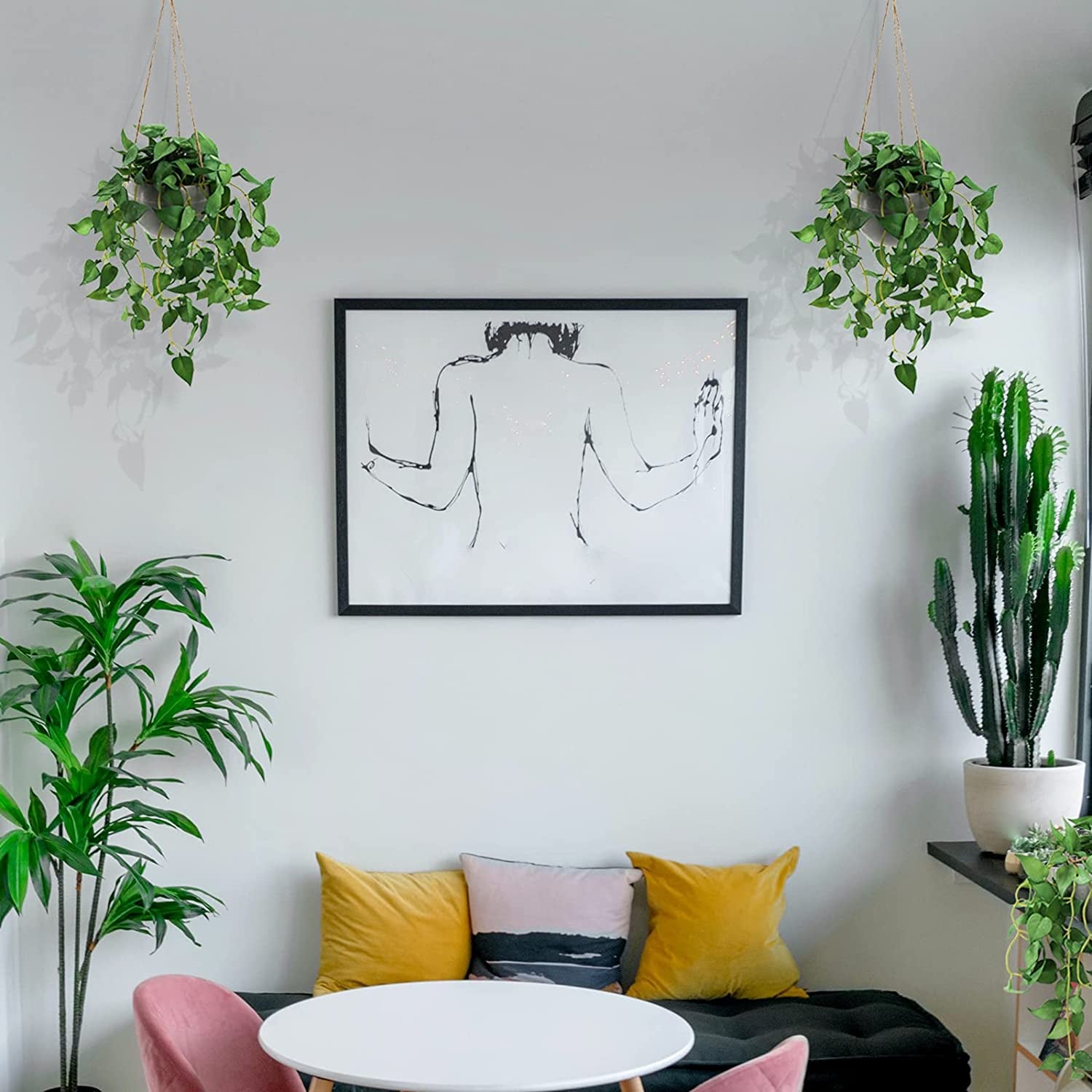 Hanging Plant Fake Hanging Plants with Pots, 2 Pack Artificial Hanging Plants, Faux Anthurium Leaf Hanging Basket Plant for Wall Home Room Indoor Outdoor Decor