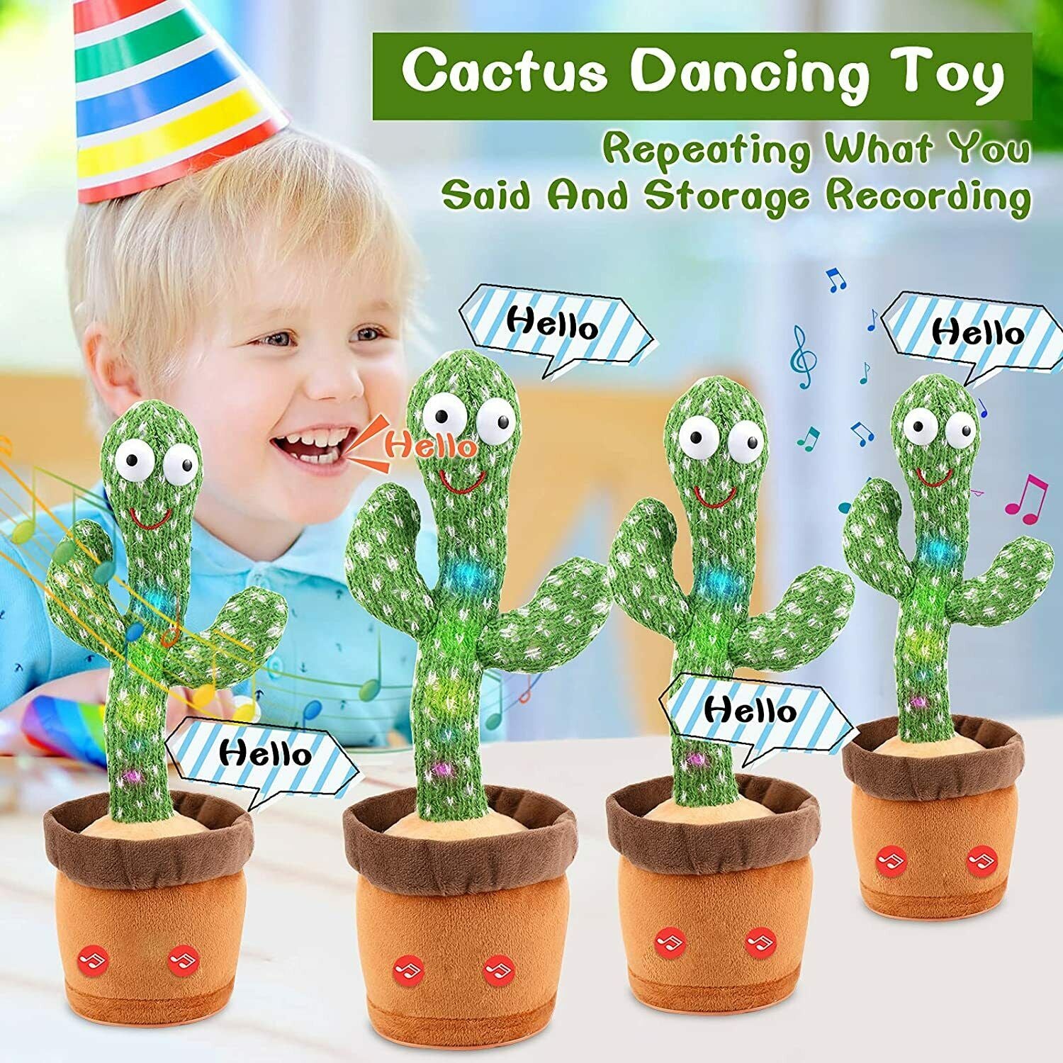 Singing Cactus Plush Toy Glow Dancing Electronic Recording Funny Song Fun Toy US