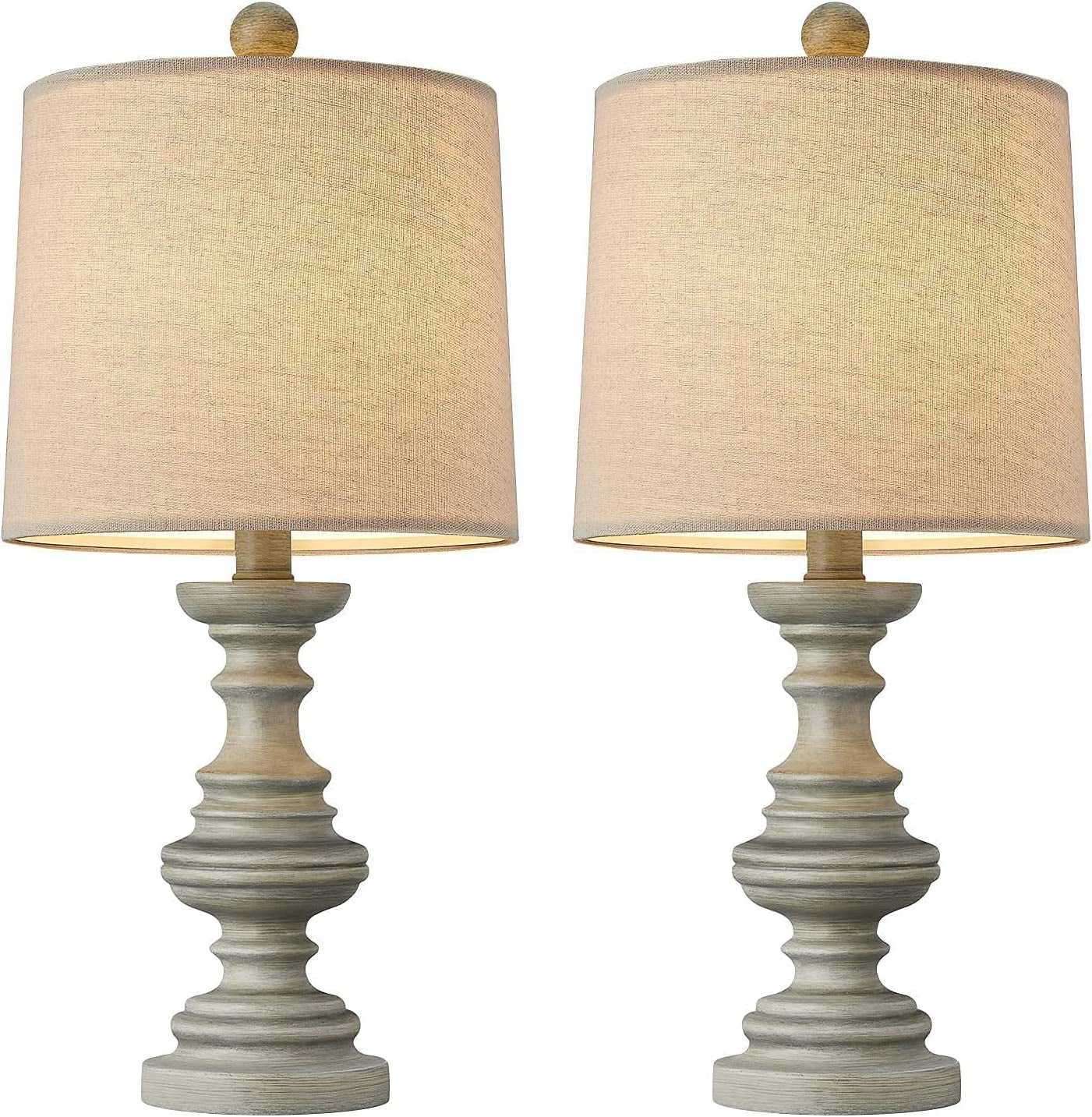 19.25" Traditional Table Lamp Sets of 2 for Living Room Bedroom Farmhouse Bedside Nightstand Lamp Rustic Resin Table Lamps Gray