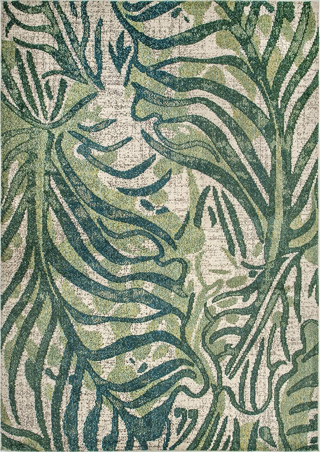 Cali Abstract Leaves Area Rug, 3' X 5', Green