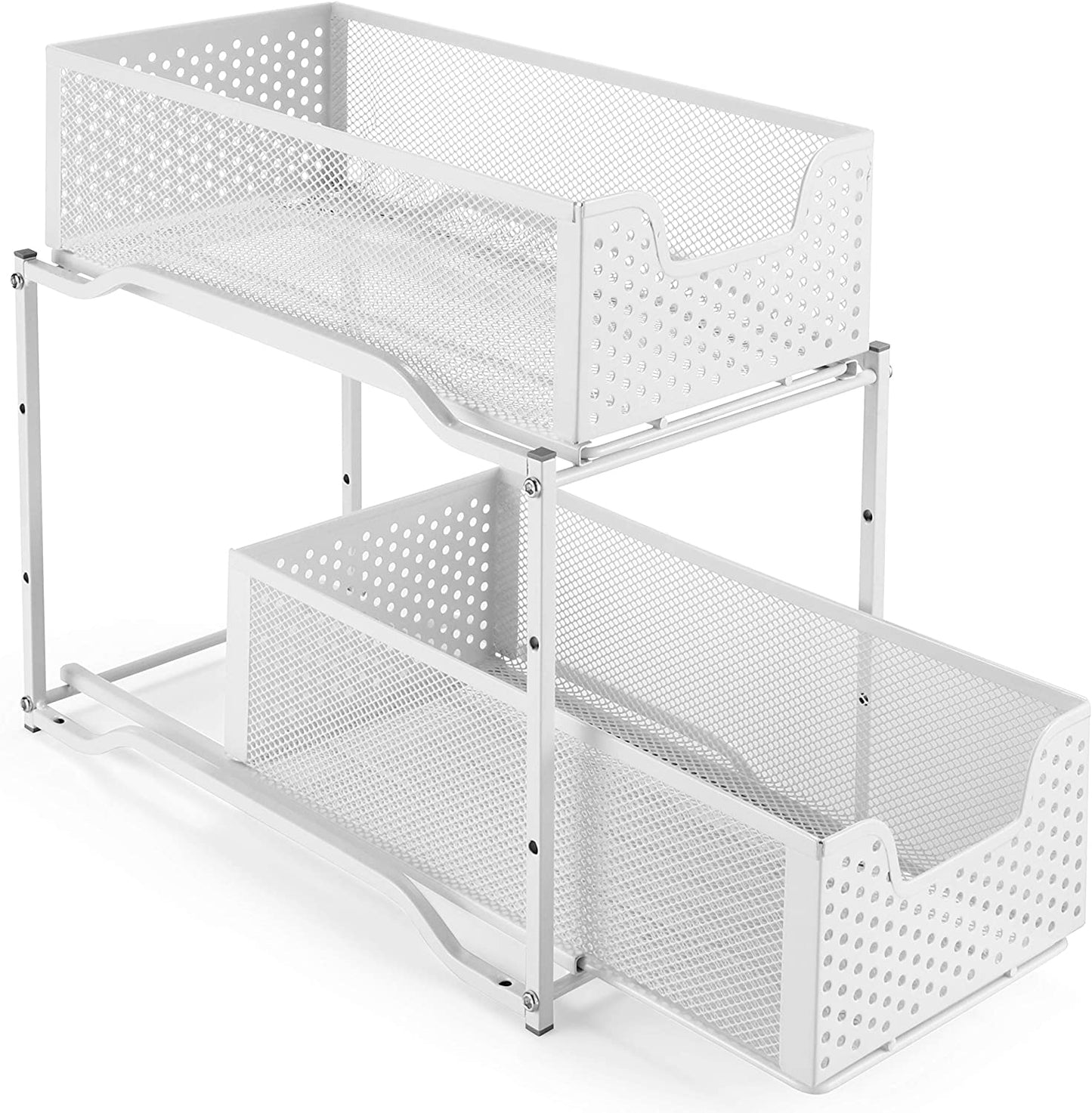 Stackable 2-Tier under Sink Cabinet Organizer with Sliding Storage Drawer, White