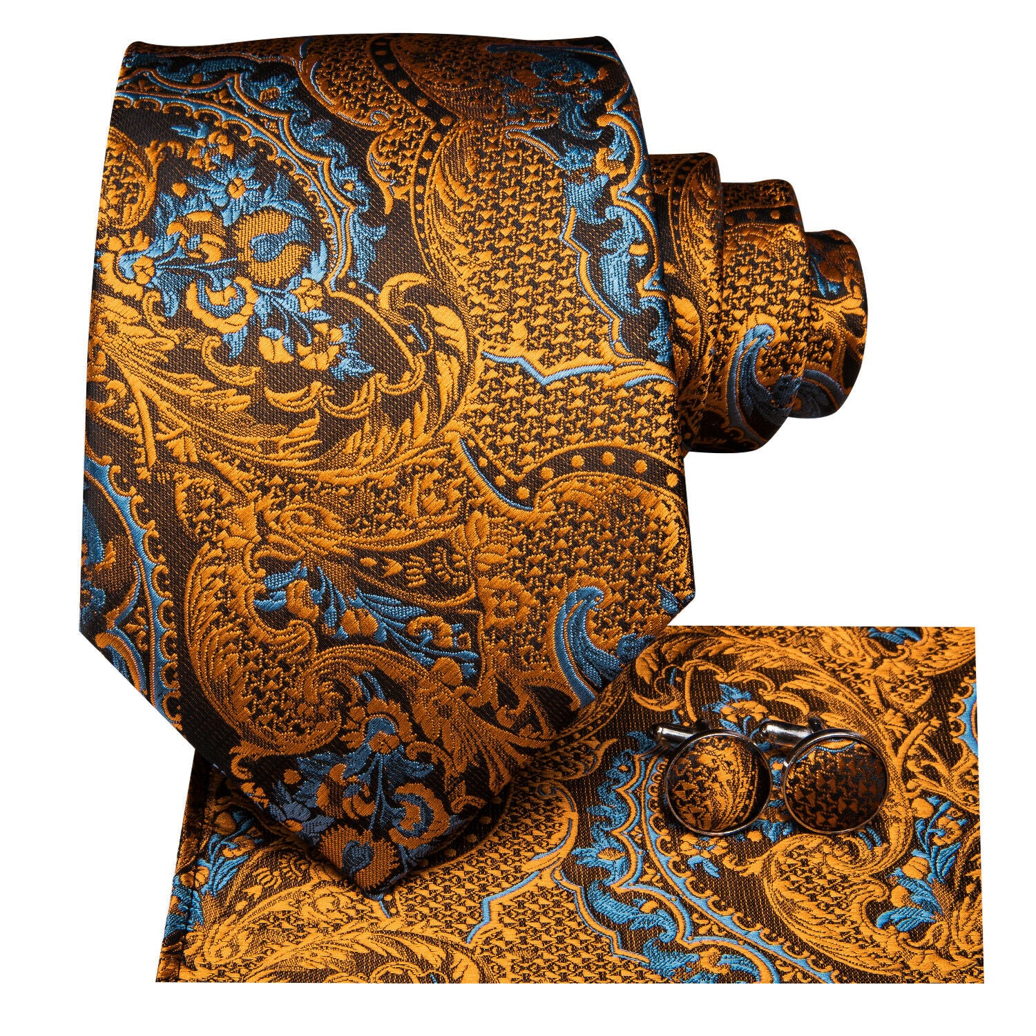 Navy Geometric Classic Men'S Tie All Silk Necktie Set Hanky Cufflinks Business