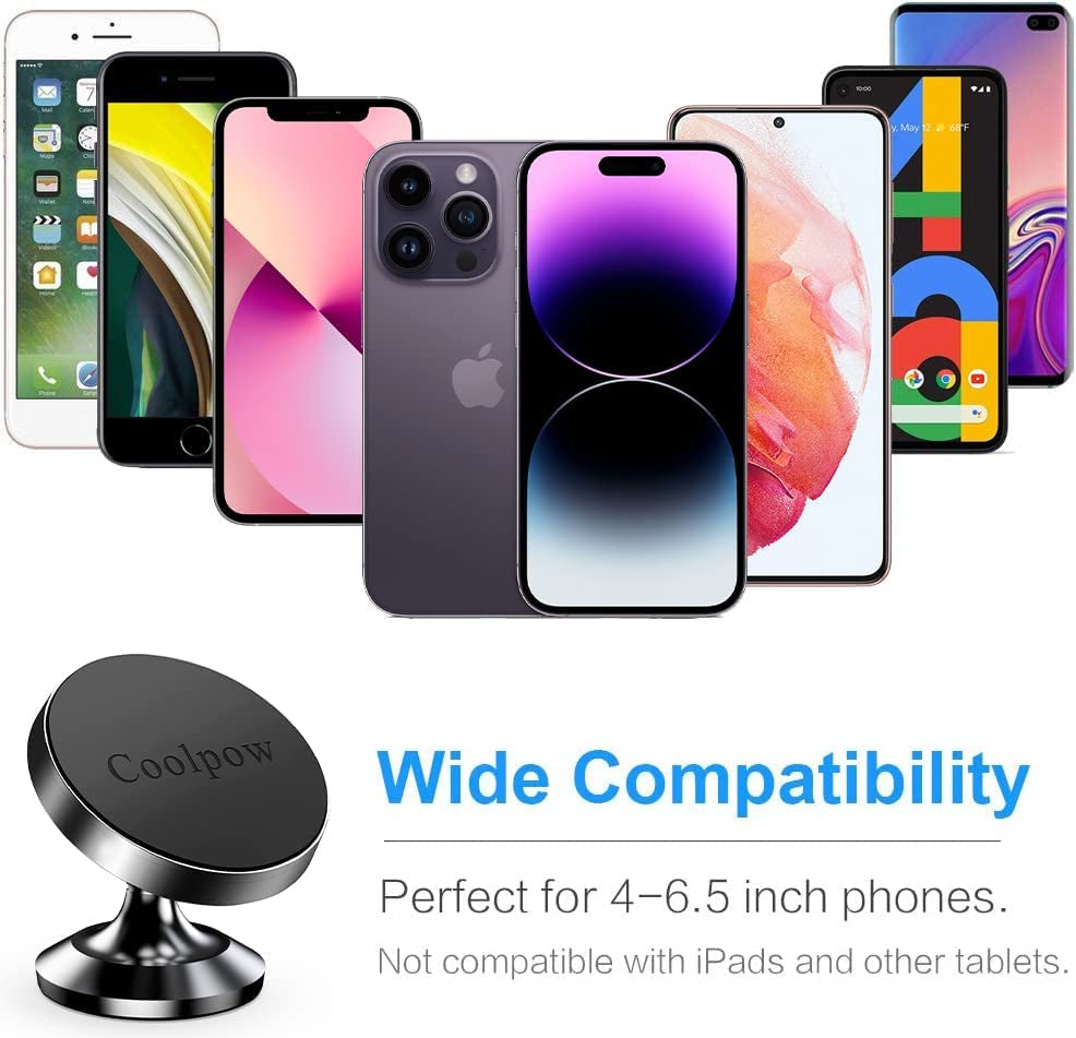 【2-Pack】Magnetic Phone Holder for Car, [ Super Strong Magnet ] [ with 4 Metal Plate ] Iphone Magnetic Car Mount for Cell Phone, [ 360° Rotation ] Universal Dashboard Car Mount Fits All Smartphones