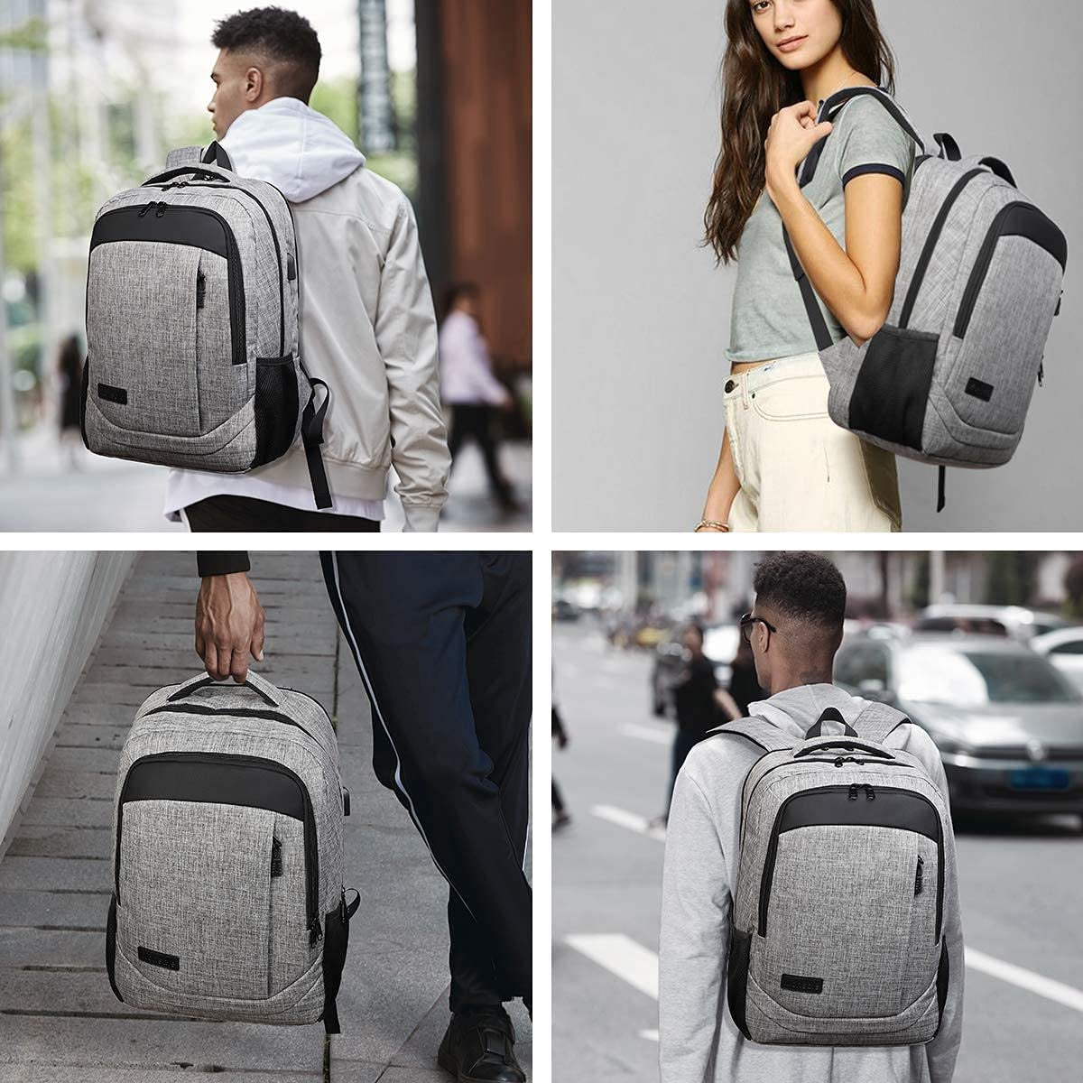 Travel Laptop Backpack anti Theft Water Resistant Backpacks School Computer Bookbag with USB Charging Port for Men Women College Students Fits 15.6 Inch Laptop (Grey)