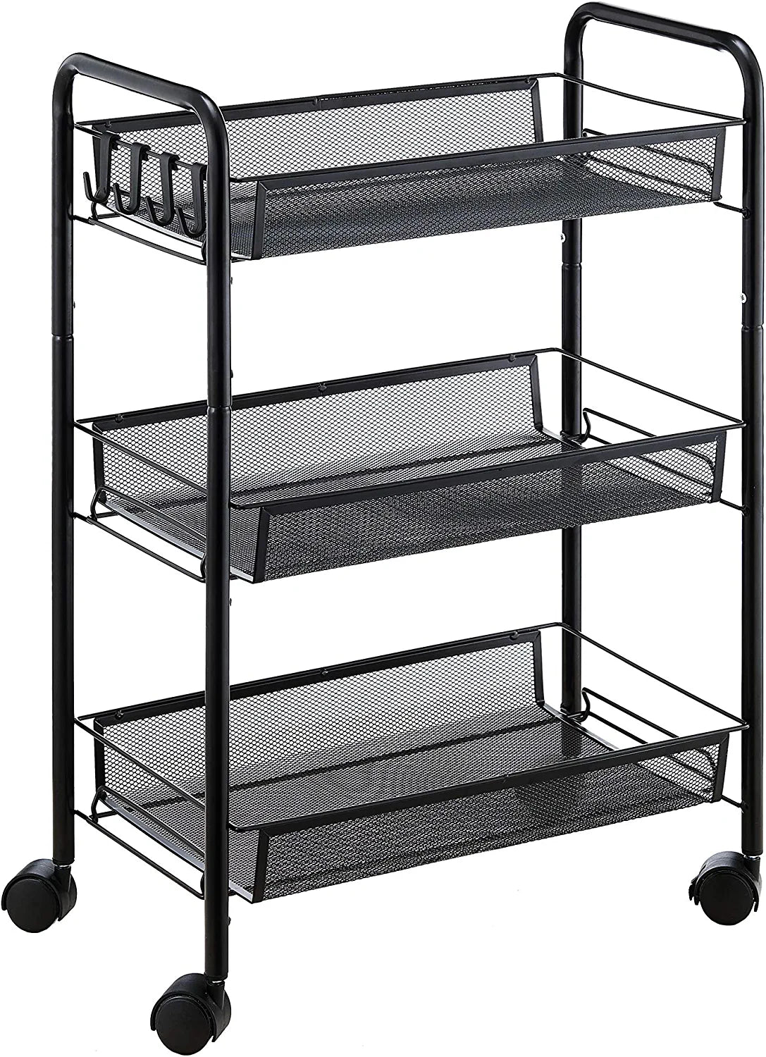 3-Tier Rolling Utility Storage Rack Cart on Wheels, Trolley Craft Cart, Multi-Purpose Organizer Shelf, Black