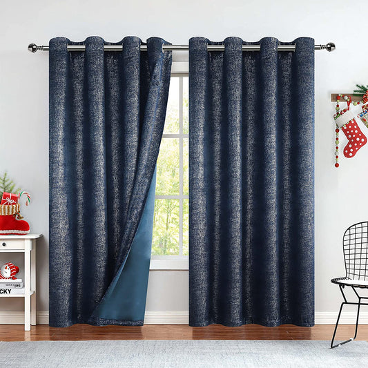 Navy Blue Blackout Curtains 84 Inch 2 Panels Set Silver Sparkle Patterned Window Curtains Luxury Room Darkening Curtains 85% Blackout Thermal Insulated for Living Room Grommet Top W52 Xl84