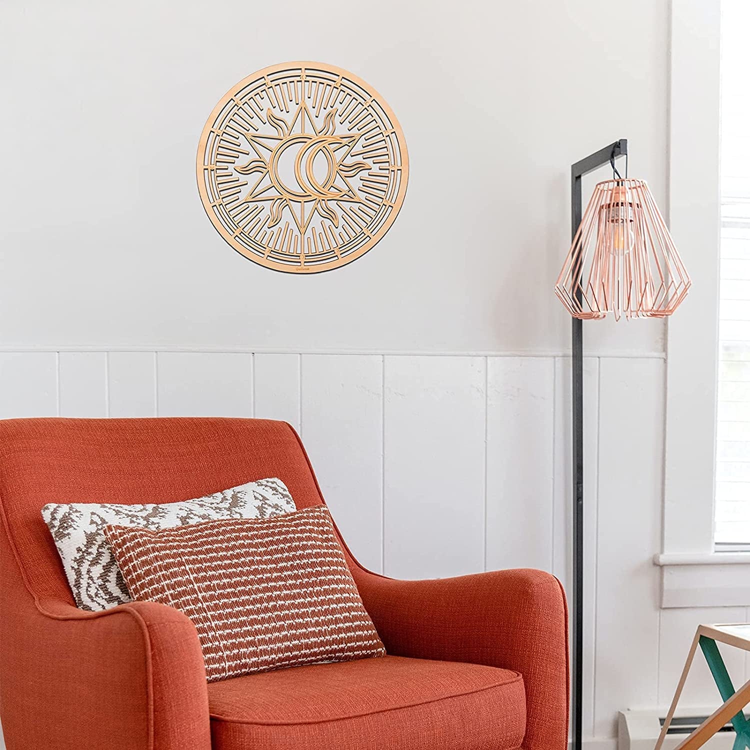 11.5" Sacred Geometry Wall Art, Wooden Union Sun Moon Wall Decor, Meditation Chakra Wood Wall Sculpture Art Symbol Spiritual Decor Yoga Gifts Crystal Grid Board (Sun Moon)