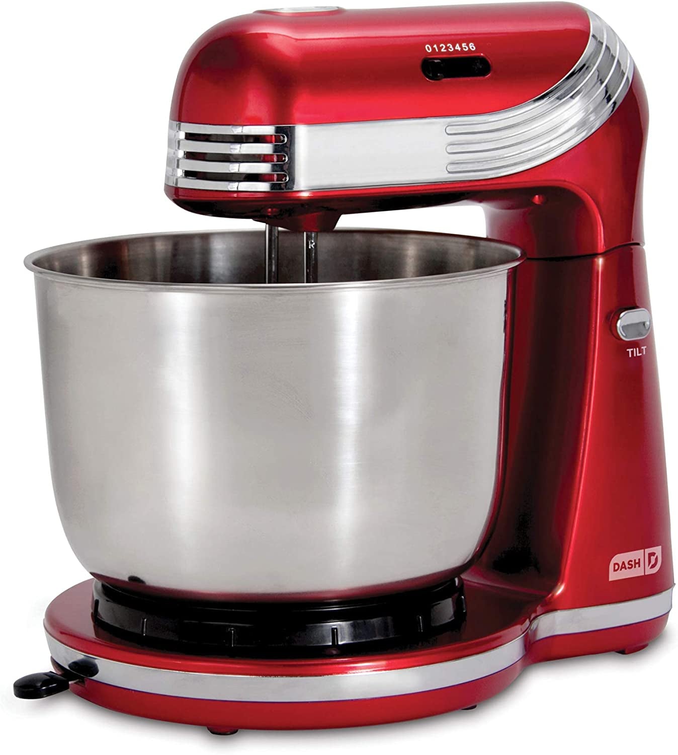 DASH Stand Mixer (Electric Mixer for Everyday Use): 6 Speed Stand Mixer with 3 Qt Stainless Steel Mixing Bowl, Dough Hooks & Mixer Beaters for Frosting, Meringues & More - Red, DCSM250RD
