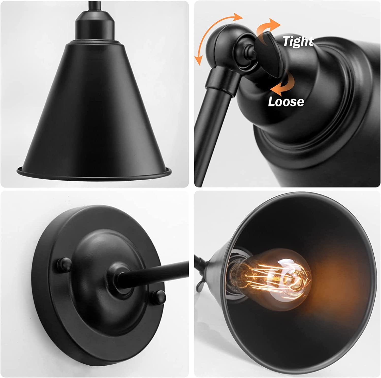 Vintage Wall Sconces, 2PACK Industrial Wall Sconces, Modern Black Wall Sconces Lighting, Wall Sconces Set of Two, 240 Degree Adjustable Antique Arm Swing Wall Lamp for Bedroom Bathroom Hallway Porch
