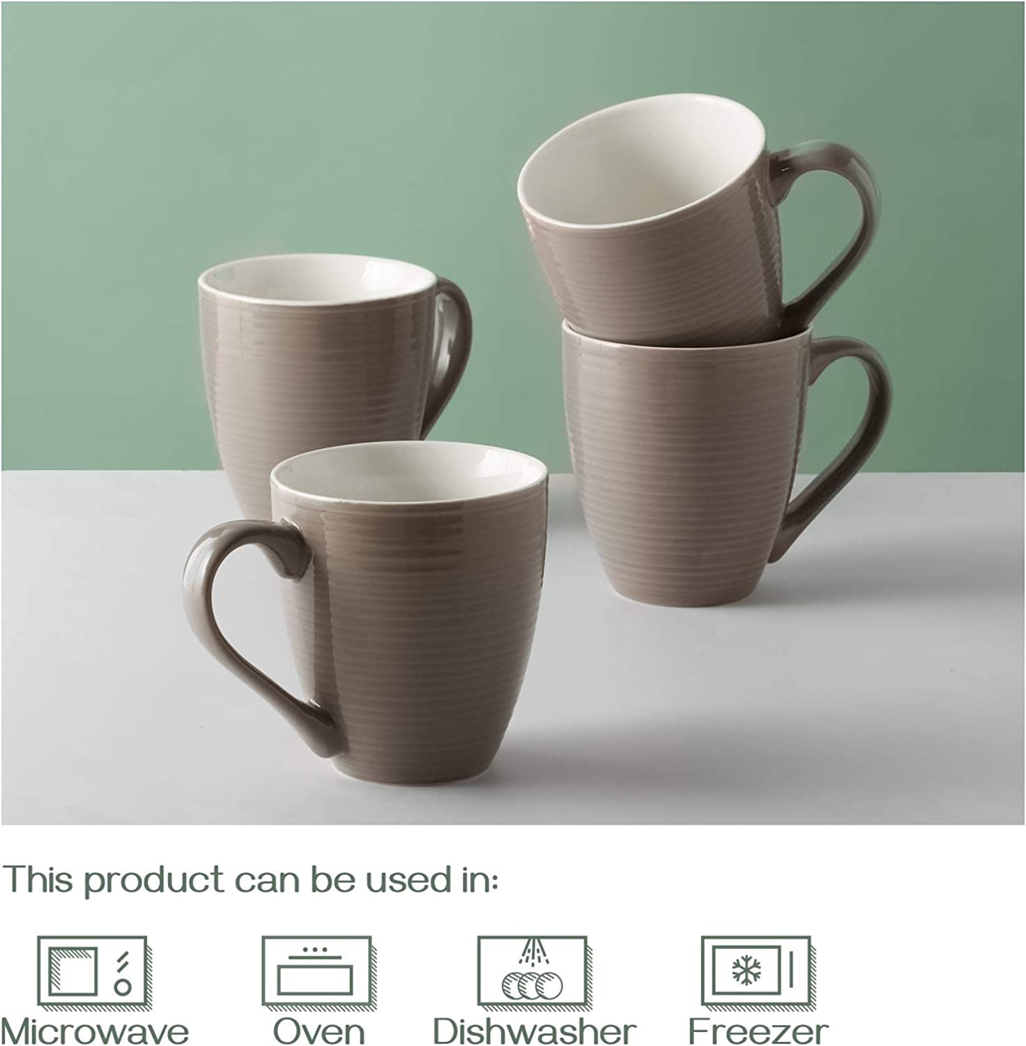 17 Oz Large Coffee Mugs Set of 4 - Ceramic Coffee Mugs with Large Handle, Easter Mother'S Day Coffee Cups Gift for Hot or Cold Drinks, Easy to Hold & Texture Design, Brown