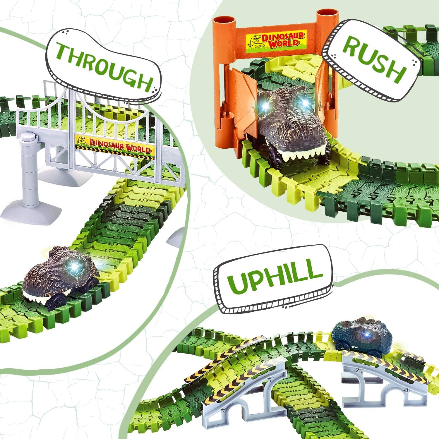 Dinosaur Toys,Create a Dinosaur World Road Race,Flexible Track Playset and 2 Pcs Cool Dinosaur Car for 3 4 5 6 Year & up Old Boy Girls Best Gift