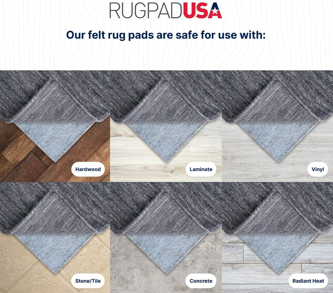 , Basics, 8'X10', 1/4" Thick, 100% Felt, Protective Cushion Rug Pad, Available in 4 Thicknesses, Optional Rubber Backing, Safe for All Floors and Finishes