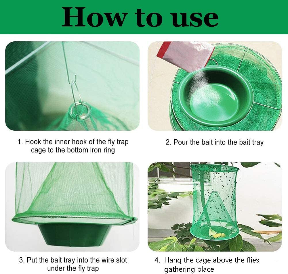 Ranch Fly Trap with Bait Tray, Reusable Fly Trap Fly Catcher Cage for Indoor or Outdoor Family Farms, Park, Restaurants (4)
