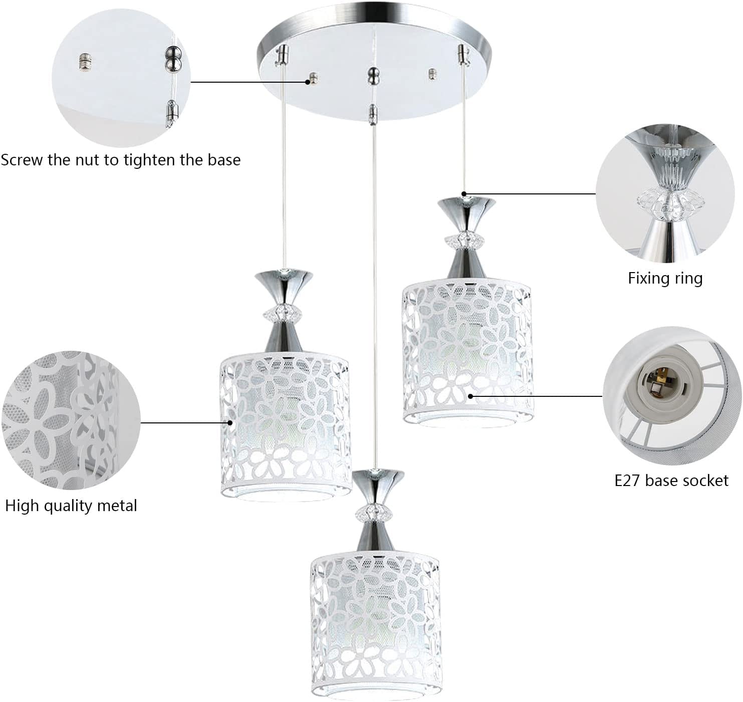 NOPTEG 3 Lights Modern Petal Ceiling Light LED Pendant Lamp Dining Room Chandelier (White)