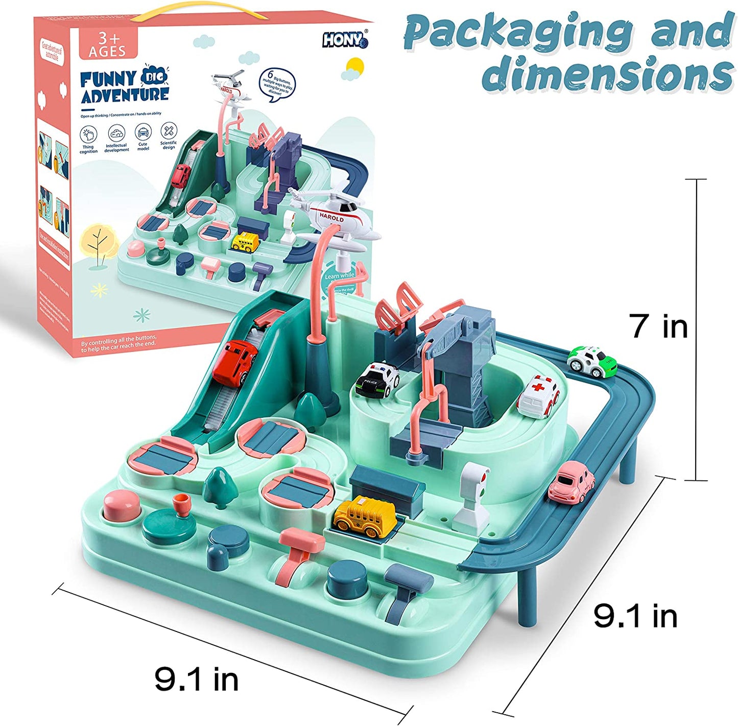 Kids Race Tracks for Boys Car Adventure Toys Gifts for Age 2 3 4 5 6 Year Old Boys Girls, Puzzle Car Tracks Playsets City Rescue Toy Preschool Educational Car Toys Games for Toddlers