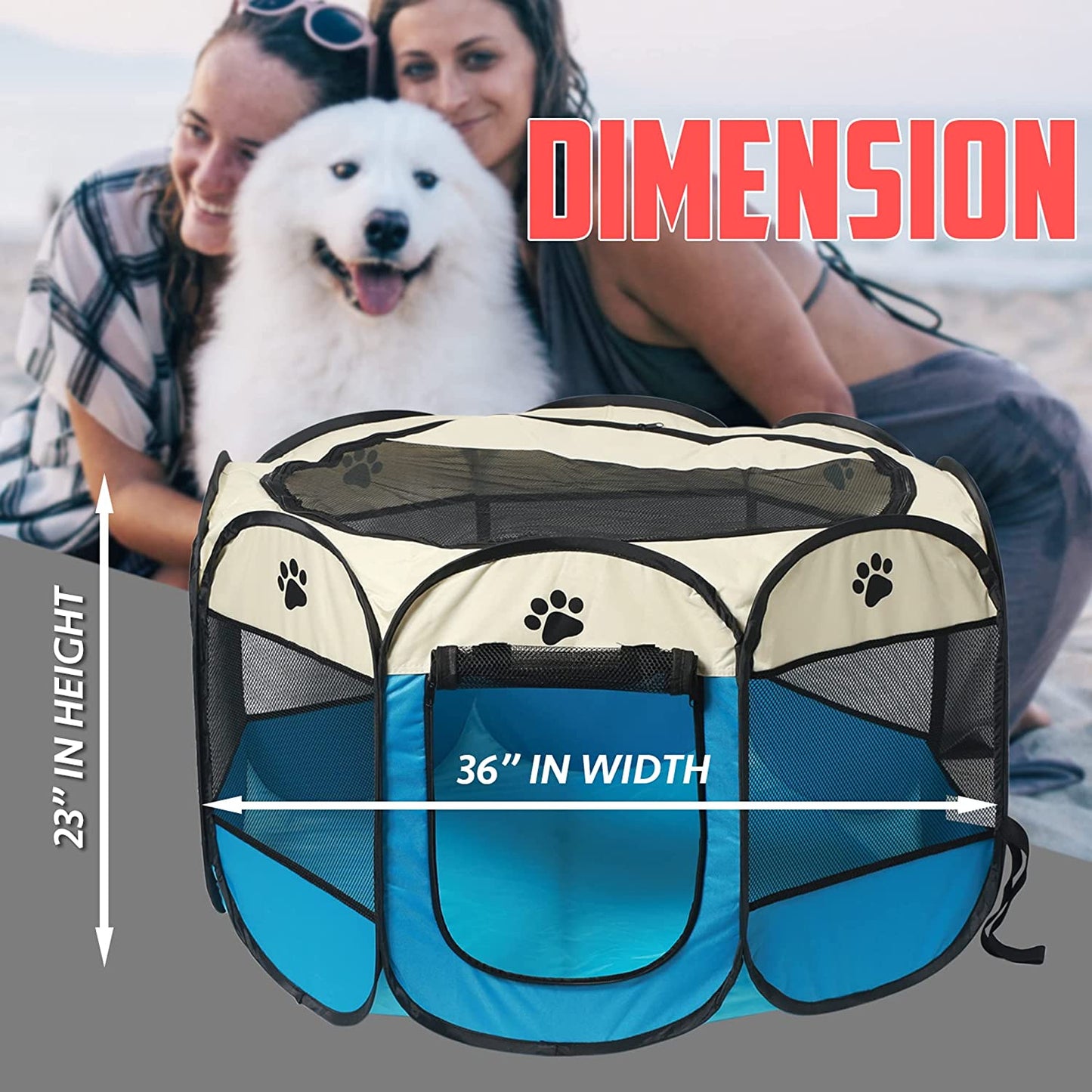 Portable Foldable Pet Puppy Playpen - Indoor Outdoor with Water Resistant Removable Shade Cover for Dog Cat Rabbit (Medium)