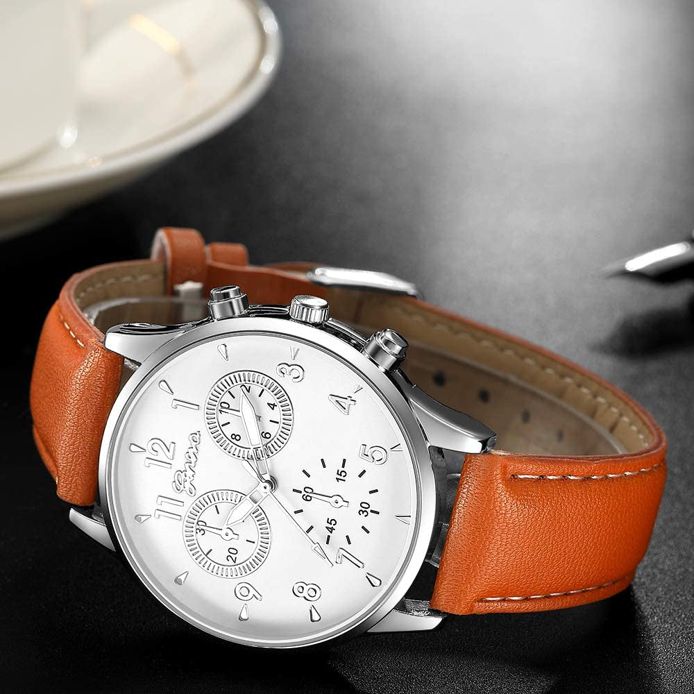 6 Pack Men'S Leather Quartz Watch Geneva Boys Casual Dress Wrist Band Watches Wholesale Lots Set