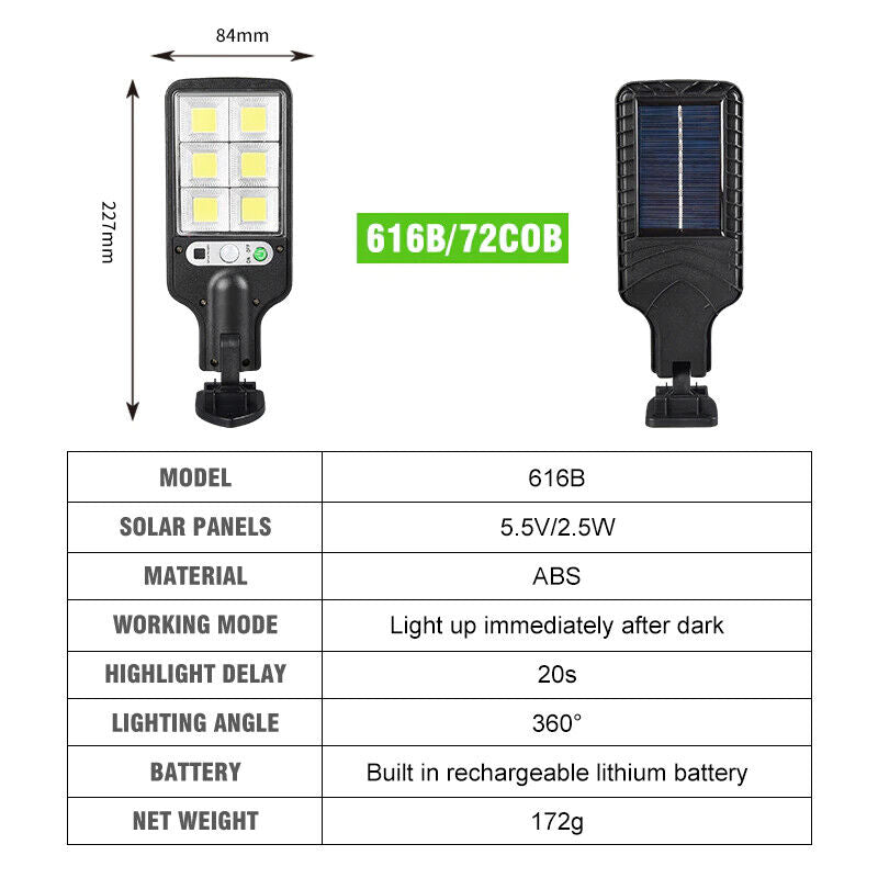 1200W LED Solar Flood Light Motion Sensor Security Wall Street Yard Outdoor Lamp