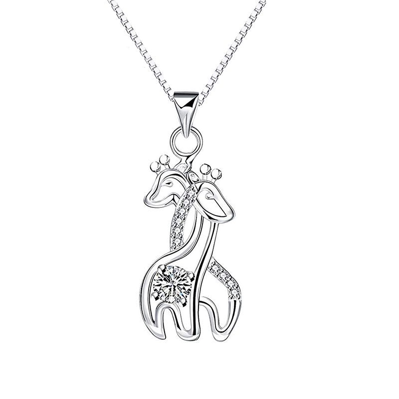 Sterling Silver Creative Love Giraffe Micro Set Pendant Necklace [Default]