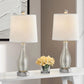 Modern Table Lamps Set of 2 for Living Room 20" Nightstand Lamp with Fabric Shade Glass Bedside Desk Lamp for Bedroom Kid'S Room Girls Room Office Glass Silver