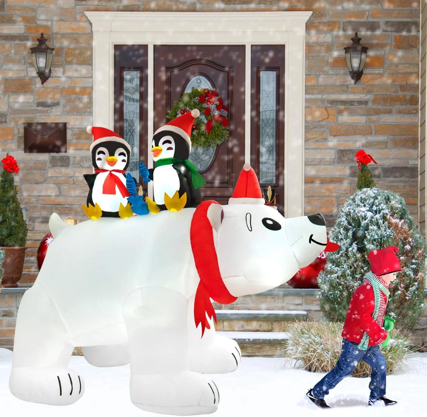 Christmas Inflatables Polar Bear with Penguin 6.5 Ft Christmas Blow up Yard Decorations Christmas Outdoor Decoration for Garden