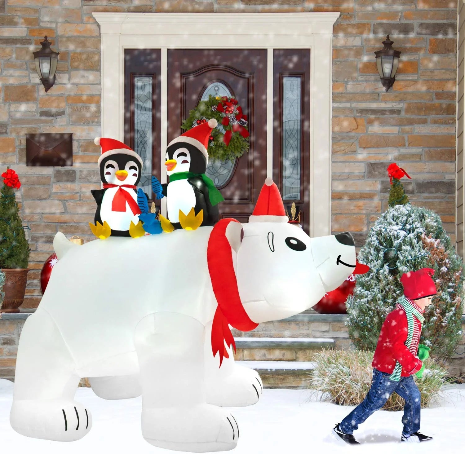 Christmas Inflatables Polar Bear with Penguin 6.5 Ft Christmas Blow up Yard Decorations Christmas Outdoor Decoration for Garden