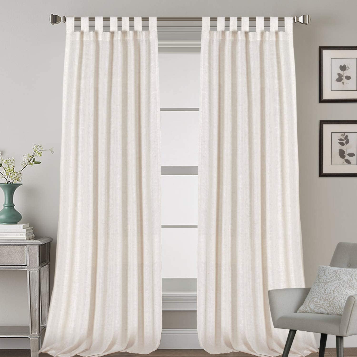 2 Pack Ultra Luxurious High Woven Linen Elegant Curtain Panels Light Reducing Privacy Panels Drapes, Tab Top Curtain Set, Extra Long 52X108-Inch, Natural