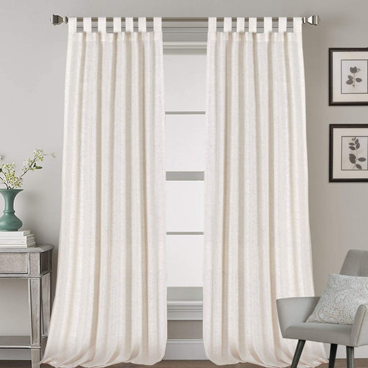 2 Pack Ultra Luxurious High Woven Linen Elegant Curtain Panels Light Reducing Privacy Panels Drapes, Tab Top Curtain Set, Extra Long 52X108-Inch, Natural