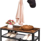 Coat Rack Shoe Bench, Hall Tree Entryway Storage Bench, Shoe Rack Organizer with Coat Hooks, 3-In-1 Design, Wood Furniture with Metal Frame, Rustic Brown and Black BF17MT01