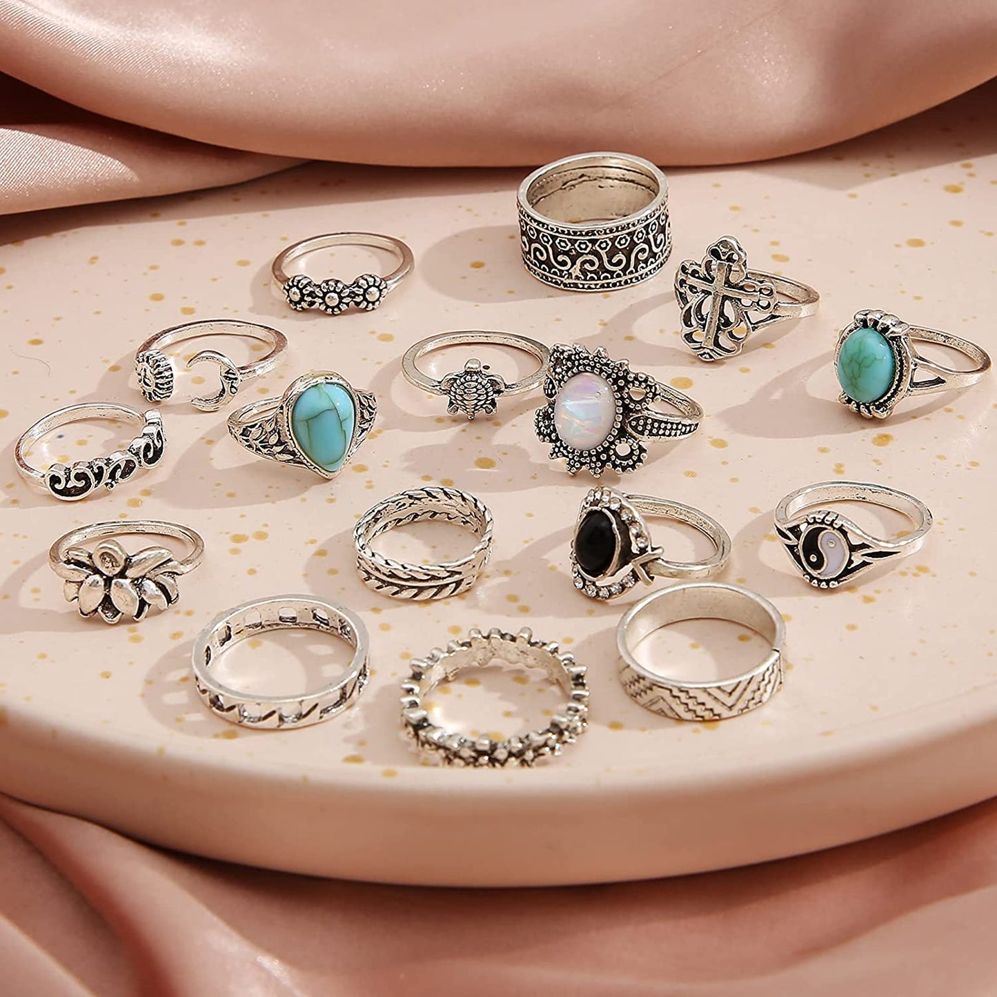 82 Pcs Vintage Silver Knuckle Rings Set for Women, Bohemian Stackable Joint Finger Rings, Retro Stone Crystal Stacking Midi Rings Pack