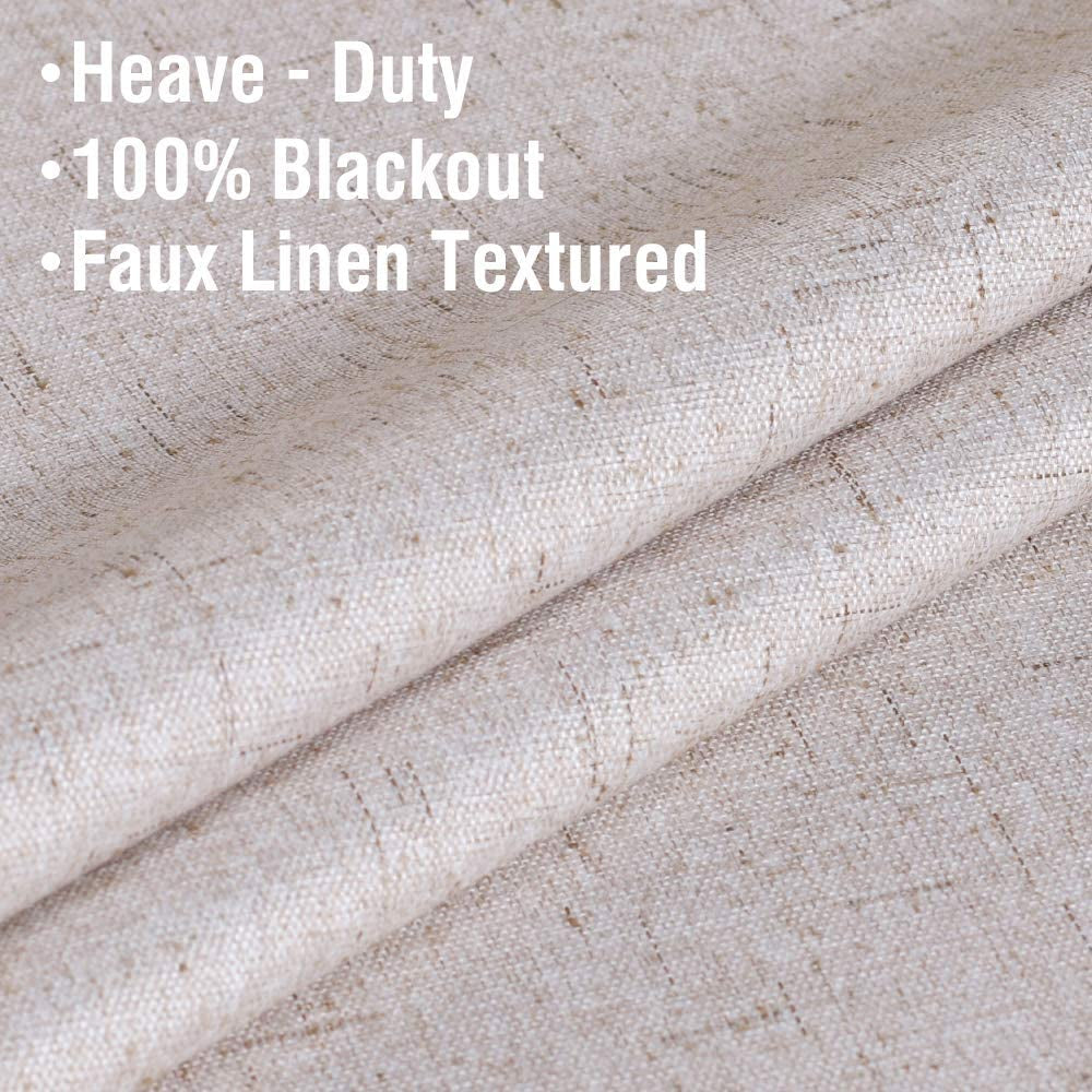 Linen Blackout Curtains 84 Inches Long 100% Absolutely Blackout Thermal Insulated Textured Linen Look Curtain Draperies Anti-Rust Grommet, Energy Saving with White Liner, 2 Panels, Natural