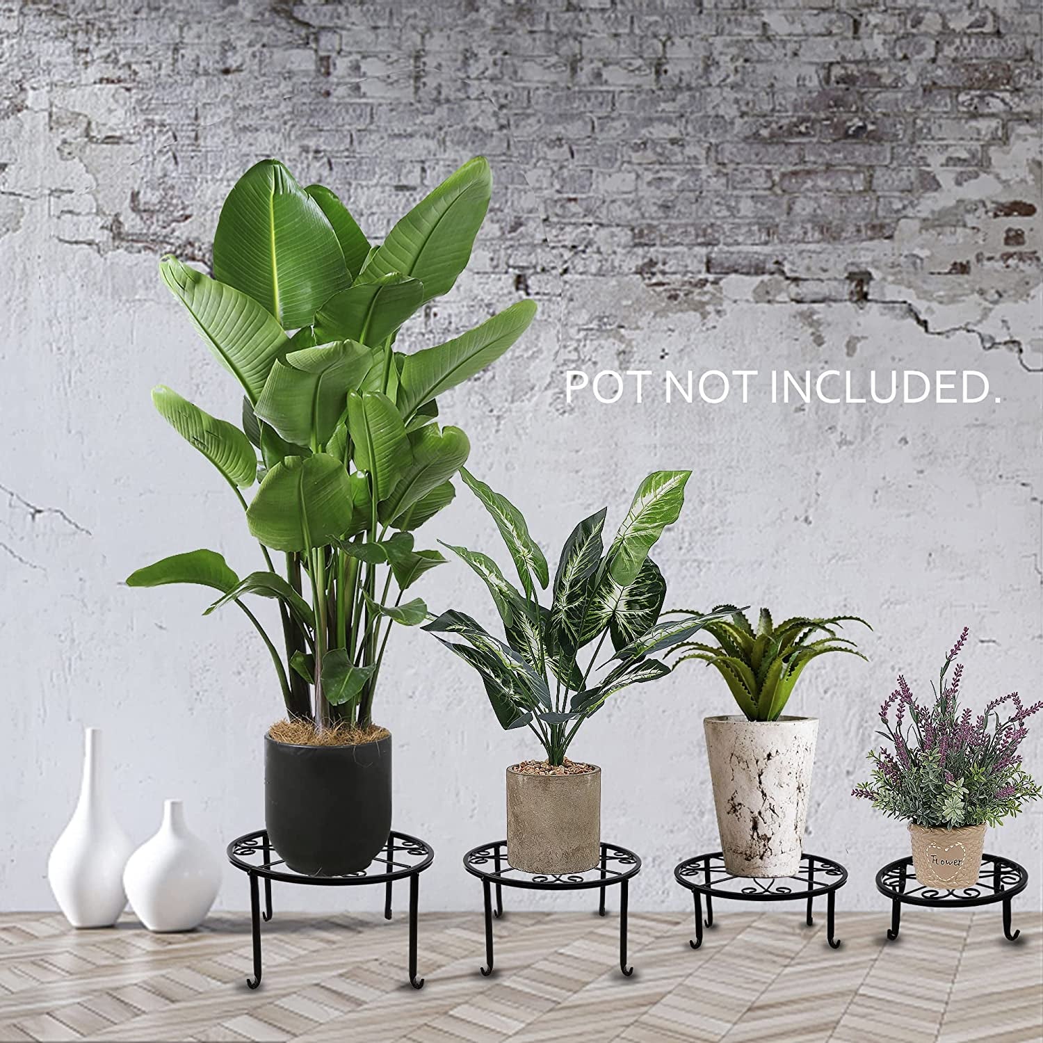 4 Pack Metal Plant Stands for Flower Pot, Heavy Duty Potted Holder, Indoor Outdoor Metal Rustproof Iron Garden Container round Supports Rack for Planter