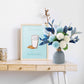 Artificial Flowers with Ceramic Vase, Blue Hydrangea Silk Flowers for Decoration, Wedding Party Home Decor