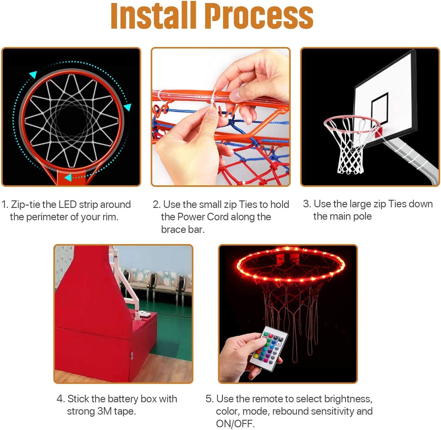 LED Basketball Hoop Lights, Remote Control Basketball Rim LED Light, 16 Color Change by Yourself, Waterproof，Super Bright to Play at Night Outdoors,Good Gift for Kids